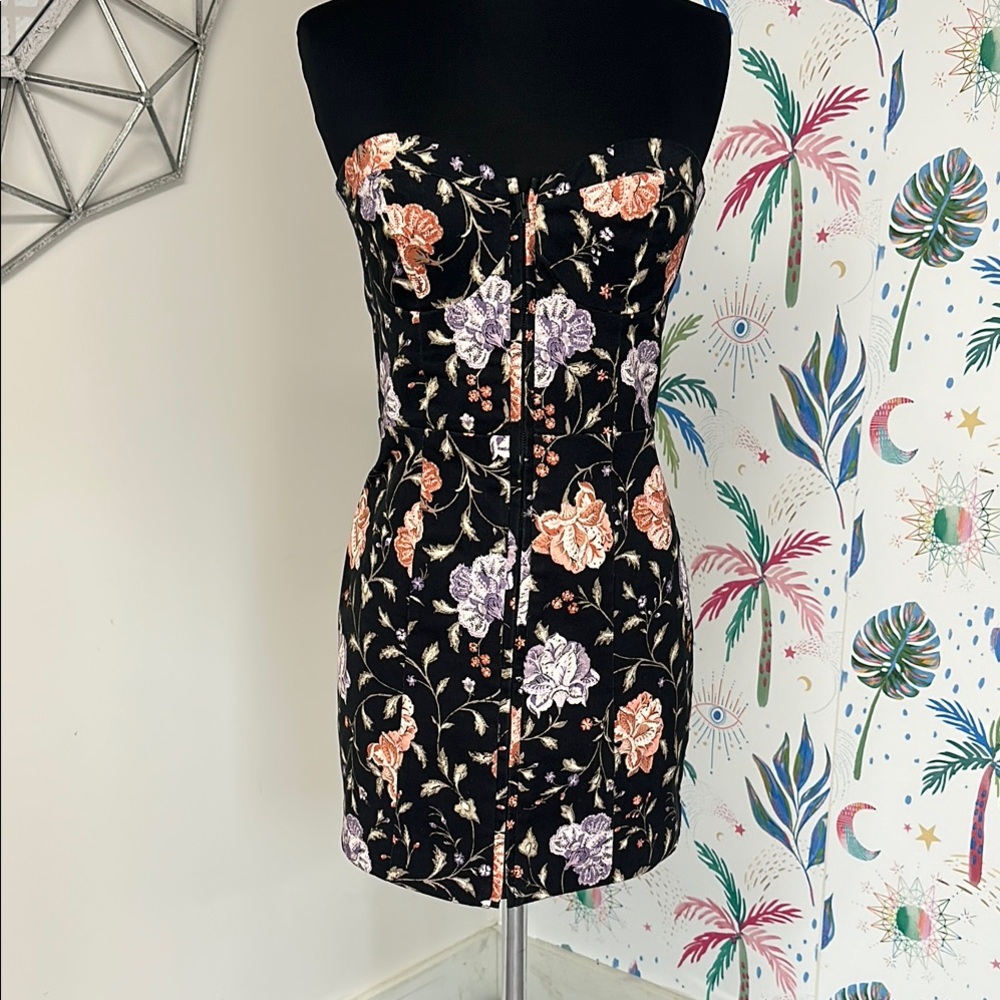 Tularosa Pink Purple and Black Strapless Bodycon Mini Dress